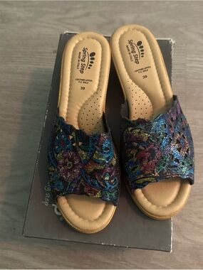 Spring Step Shoes Estella Slide Sandal Women’s Leather Wedge 39/8.5